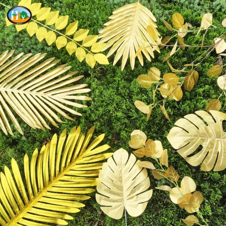 Artificial%20Plants%20Palm%20Leaves%20Plastic%20Gold%20Tropical%20Party%20Leaves%20Decorations%20Wedding%20Decor%20Simulated%20Golden%20Turtle%20Leaf%20-%20Image%203
