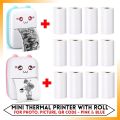 Mini Printer Pocket Inkless Mini Printer In Pink & Blue 1x To 20x Thermal Paper Roll ( With Roll & Without Roll ) - Thermal Portable Bluetooth Wireless Mini Printer For Kids - Office Receipt, Label Note, QR Code - Compatible With IOS & Android. 