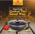 Sonex Non Stick Cooking Wok With Glass Lid - Black Karahi 27cm 30cm 32cm 36cm 40cm. 