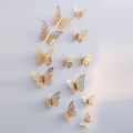 12pcs/set 3D Butterfly Wall Stickers Removable Mural Stickers DIY Art Wall Decals Decor with Glue for Bedroom Wedding Party--Gold. 