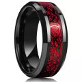 Feshion Black Tungsten Wedding Dragon Ring For Men Inlaid Red Carbon Punk Men Stainless Steel Green Crabon Ring. 