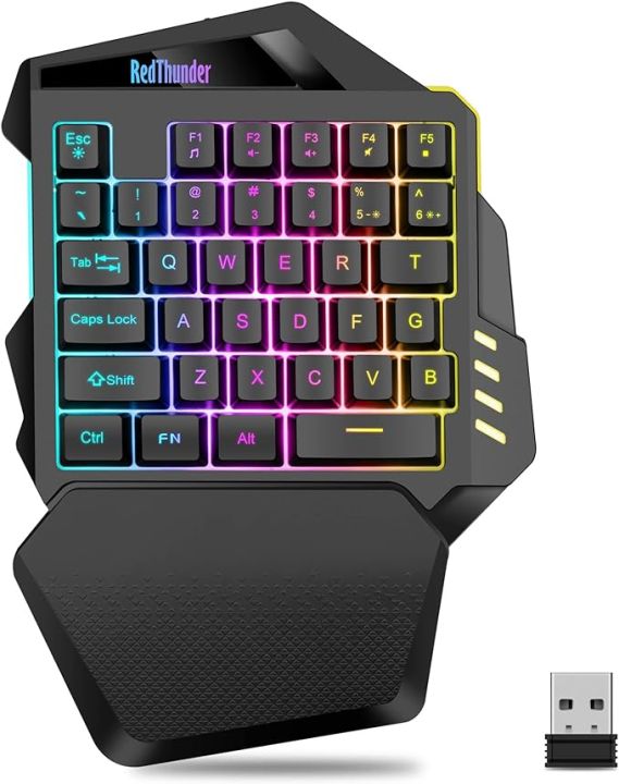 RedThunder G60 2.4Ghz Wireless RGB One-Handed Gaming Keyboard, 35-key Mini Design, Ergonomic Non-slip Comfortable Hand Rest, Rechargeable 2000mAh Battery, Suitable For PC, PS4, PS5, Xbox One.