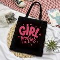 Girl Power tote bag for strong women girls daily use canvas hanging printed bags. 