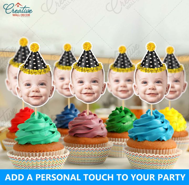 CUSTOMIZED Photo Cupcake Toppers Pack of 12, Perfect for Boy or Girl Birthday Party Celebration & cake Decoration Supplies