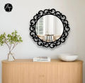 Wood Round Wall Mirror-Wood Frame Round Wall Mirror-Decorative Hand Crafted Engineered Wooden Round Wall Mount Mirror Frame. 
