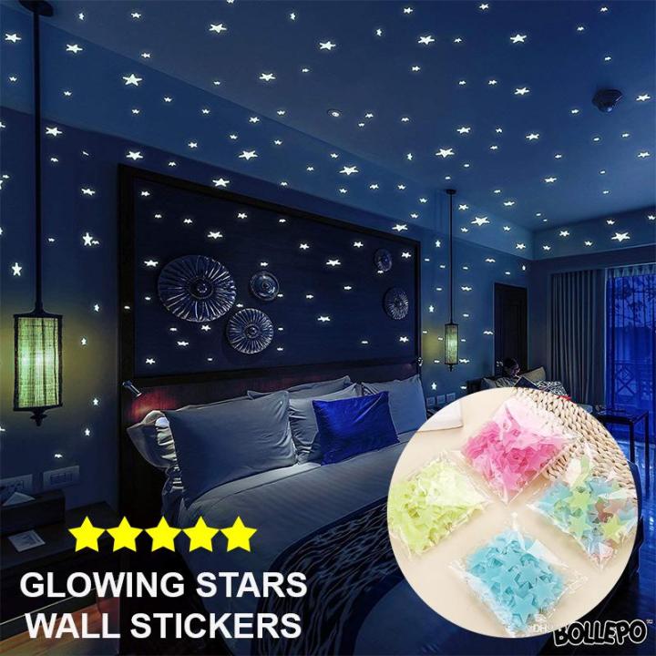 GLOWING STARS PACK OF 100 GLOWING LUMINOUS STARS AT NIGHT WITH DOUBLE TAPE