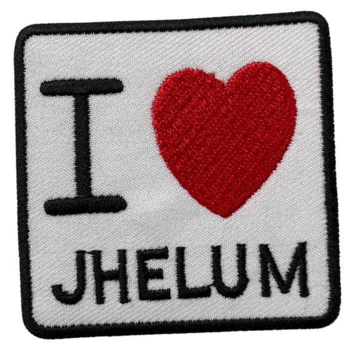 I Love JHELUM Embroidered Iron On Patch Sew On Badge Bags Caps Jeans and Jackets