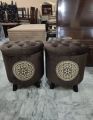 Wooden Ottoman puffy stool pair (Round shape) (Pack of 2). 