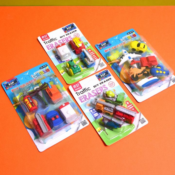 1 pack of transport / traffic erasers / fancy erasers / rubbers - stationery rubber for kids - girls and boys