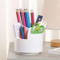 Rotating Pen Holder With Multiple Compartments, Office Home School Storage Box (White). 