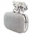 New 2024 Luxury Diamond Silver clutches wedding evening purse Bling Fashion Flower rhinestone clasp clutch bag purse. 