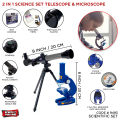 2 In 1 Science Set - Telescope Microscope With Tripod For Kids, Early Learning Development, Scientific Study, Educational Purpose, 360 Rotatable Angle & Telescope's Focal Lenght 170MM, Field Lens For Beginners. 