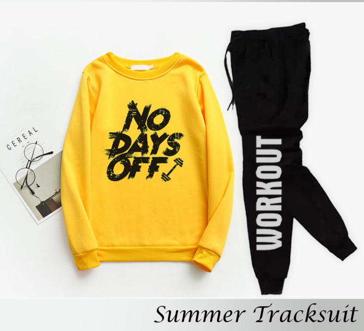 NEW ARRIVAL NO DAYS OFF Printed Tracksuits Fabric Cotton and Jersey Full Sleeves Rib Sweatshirts & Trouser Trendy Fashion Summer Collection Track Suit for Men at Faiq Store