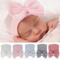 Cute Stripe Infant Hat Soft Turban Hats Nursery Beanie Baby Hats Cap with Bow Newborn Hospital Hat. 