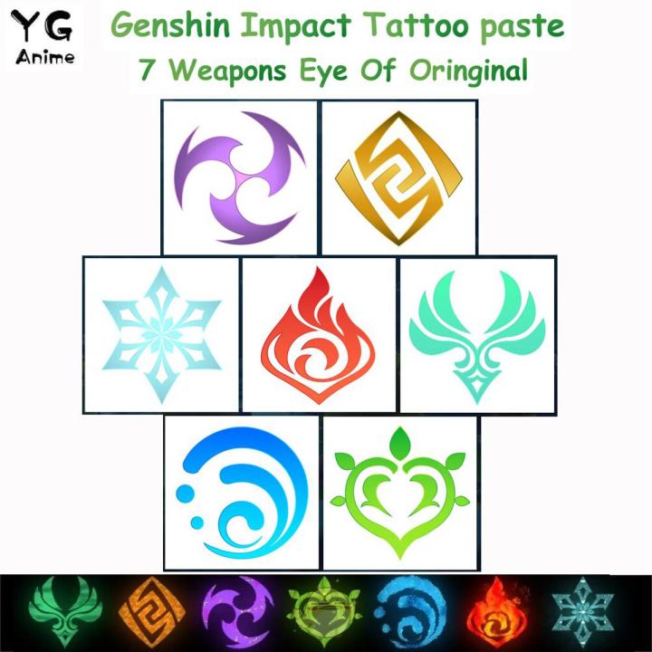 Anime Genshin Impact Tattoo Paste 7 Element s Eye Of Original Cosplay Waterproof Temporary Tattoos Sticker Halloween Gift
