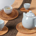 Natural Rattan Woven Placemat Round Table Mat Insulation Coasters Pot Coffee Placemats Pad Anti-Slip Table Mats Handicraft. 