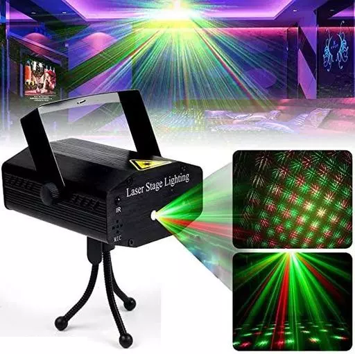 Mini Laser Stage Lighting Sound Active Multi-Pattern Green Red Stage Lighting Show Wedding Dance Bar Party