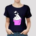 trendy KOREAN FINGER HEART sign sticker T-shirts half sleeves Tee soft stylish   Tshirts casual tops  for girls / women. 