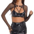 Women O Ring Long Sleeve Sheer Mesh Shrug T-Shirts See-Through Fishnet Cover Up Shirts Mock Neck Mini Crop Top Party Club. 