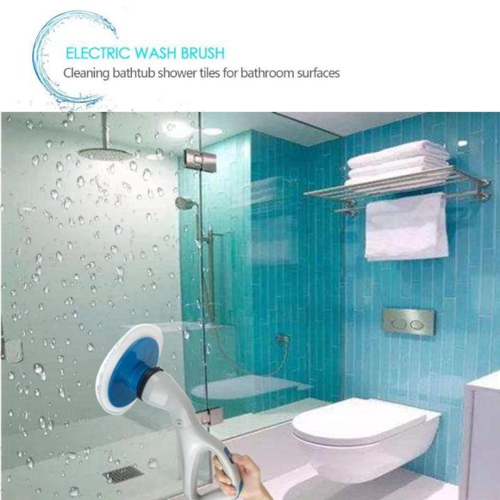 All-In-One Muscle Scrubber Electric Cordless Cleaning Brush Hurricane Spin Scrubbers ABS Plastic with 4 Replaceable Cleaning Brush Heads for Bathtub Shower Glass Washstand Tile