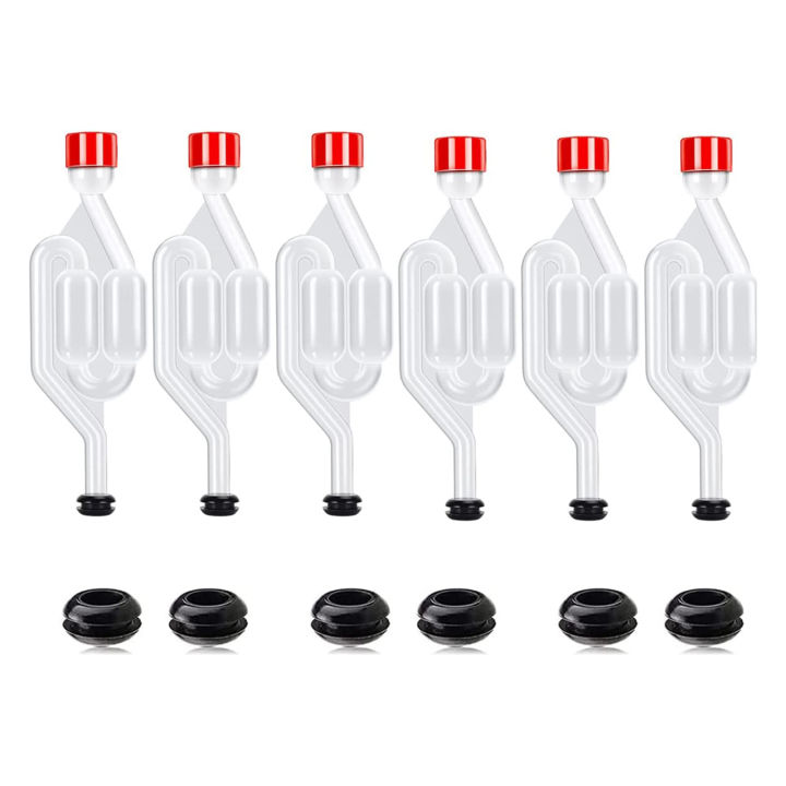 Brew Airlock Kit Plastic Wine Airlock 6 Airlocks and 12 Sealing Rings for Fermenting, Brewing, Beer, Wine, Sauerkraut