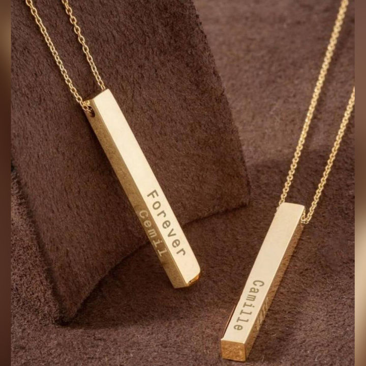 3D Bar Locket Customized Name Engraved Bar Necklace by MO