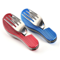 Multi-function Outdoor Camping Picnic Tableware Stainless Steel 4 in 1 Folding Spoon Fork Knife&Bottle Opener set cookware set. 