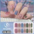 14Tips Semi Cured Gel Nail Stickers Waterproof Foil Self-Adhesive Gel Full Nail Wraps Glittering Simple Gel Nail Polish Strips DIY NAil Art Making. 