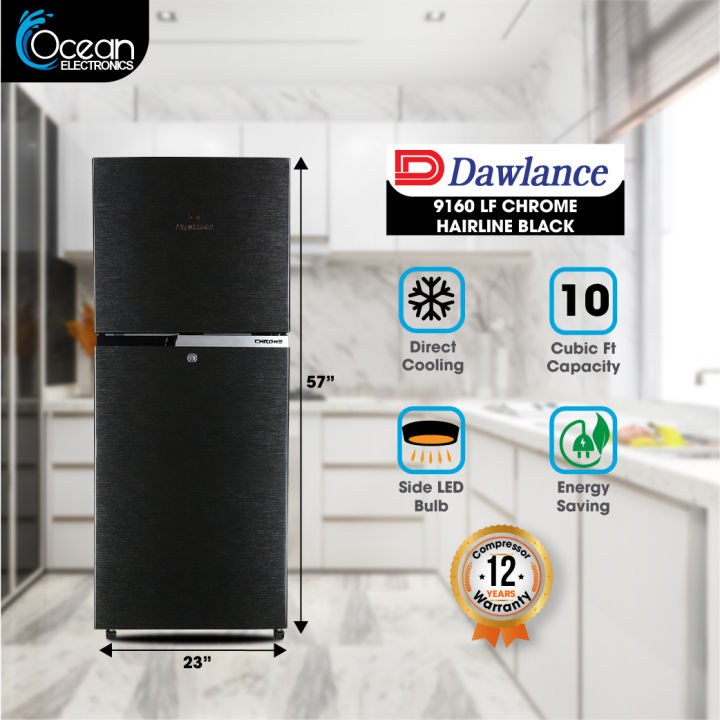 DAWLANCE 10 CUBIC FEET REFRIGERATOR 9160LF CHROME HAIRLINE BLACK DOUBLE DOOR small size WITH 12 YEARS WARRANTY