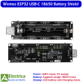 Wemos ESP32 USB-C 18650 Battery Shield V3 with LED Display for Arduino, Raspberry Pi & IoT Projects by Electrica. 