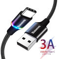 LED USB Type C Cable For Samsung S20 S21 Xiaomi POCO Fast Charging Wire Cord USB-C Charger Mobile Phone USBC Type-C Cable. 