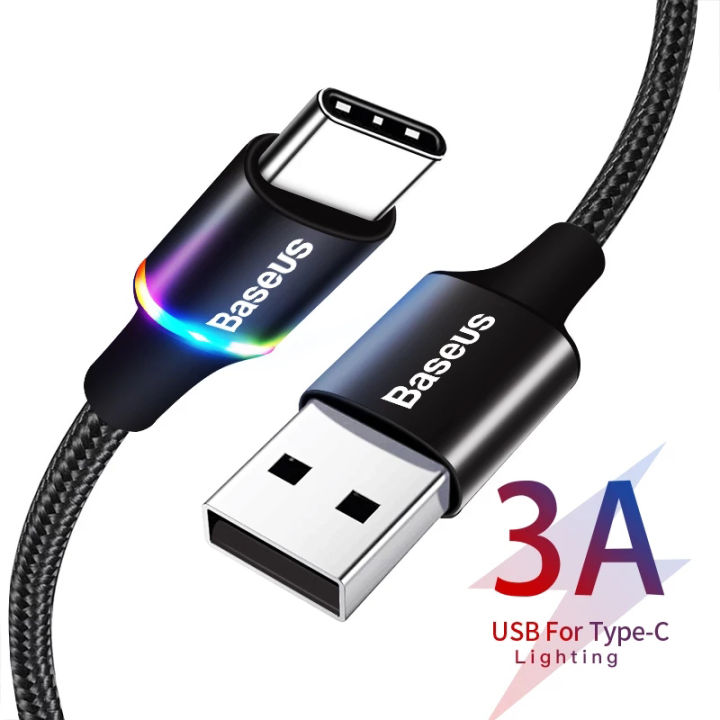 LED USB Type C Cable For Samsung S20 S21 Xiaomi POCO Fast Charging Wire Cord USB-C Charger Mobile Phone USBC Type-C Cable