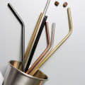 Environmentally friendly stainless steel straw non-disposable milk tea thick straw golden drinking tube glass iron elbow. 