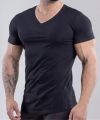 Black Poly Cotton V-Neck T-shirt For Tall and Slim. 