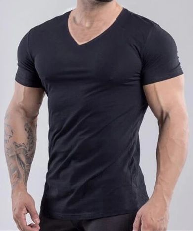 Black Poly Cotton V-Neck T-shirt For Tall and Slim