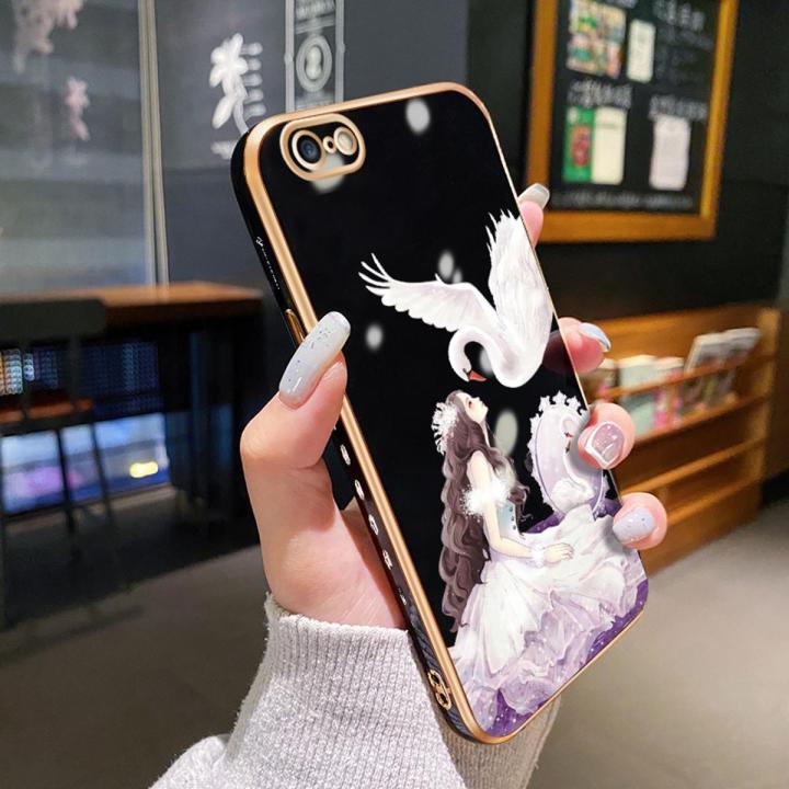 JIUMOO For iPhone 6s Plus Case Plating Side Edge Square New Design Clear Princess Girl Phone Cases Pattern Silicone Casing Full Back Cover Camera Protect Shockproof Softcase