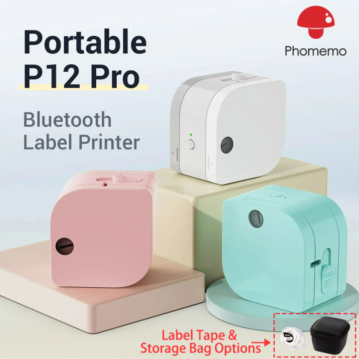 Sunfloweio Phomemo Label Maker P12 PRO w/ Tape 12mm Rechargeable Portable Bluetooth Inkless Printer Multiple Template Icon for Office Home