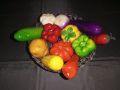 Pack of 8 - Thermocol Artificial Vegetable & Fruit for Decoration (Decorative Random 4 Pcs Vegetables & 4 Pcs Fruits). 