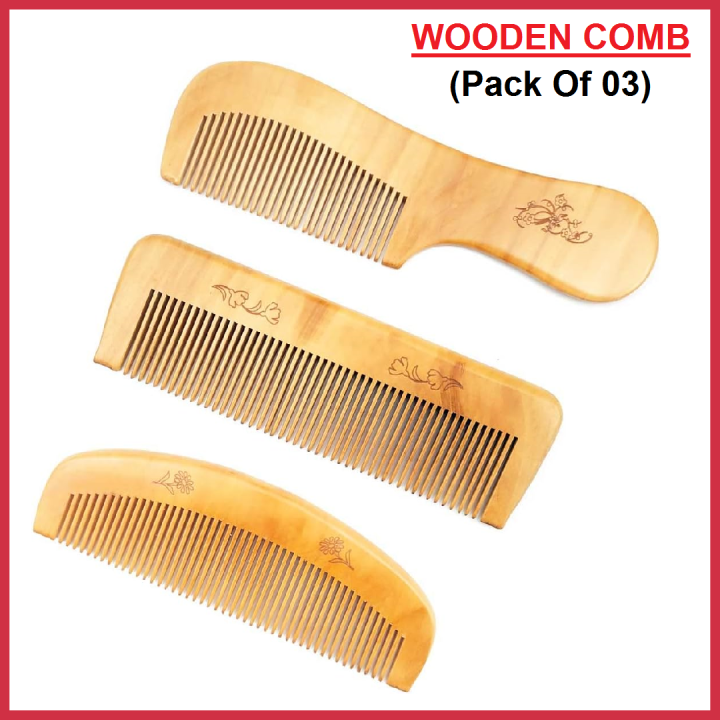 (Pack of 3) Wooden Comb, Wood Comb for Men and Women, Natural Anti Static Wood for Detangling and Styling Wet or Dry Curly, Thick, Wavy, or Straight Hair |  Wooden Hair Combs for Women with Wide Teeth | Handmade Comfortable Grip
