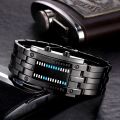 Fashion Men Stainless Steel Blue Binary Luminous LED Electronic Watch Displays Fashion Women Led Watche. 