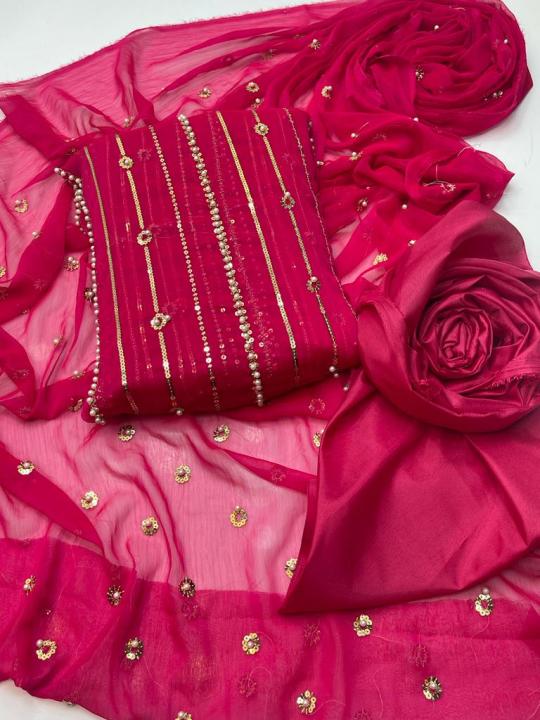 MSJ 3 Piece Unstitched Fancy Suit for Girls – Chiffon Sequence & Pearl ...
