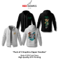 Red Hawks Wear Pack Of 2 DTF Printed Zipper Hoodies for Men | Men's 100% Original Graphic Hoodie | Premium Soft Breathable Winter Hoodie | Graphic Printed Hoodies | Stylish Jacket for Men | Free Delivery. 