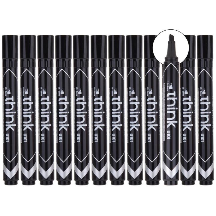Deli - EU10120- think Permanent Marker Chisel Tip 1.5-5mm(10Pcs/Box) - Black