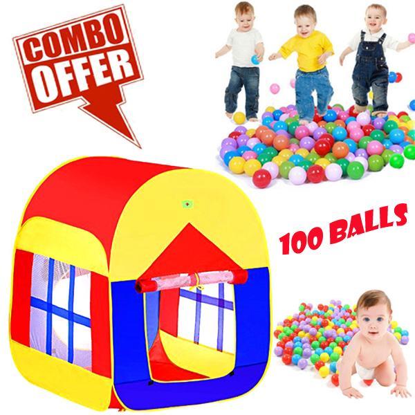 Big Tent House With 100 Soft Plastic Balls For Kids