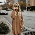 Fashion Women Solid O-Neck Pocket Long Sweater Long Sleeve Casual Loose Pullover. 