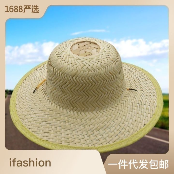 Men's summer big brimmed straw hat white bamboo hat big brim bamboo braided sun hat breathable cool bamboo coke under sunscreen hat