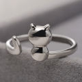 S925 Silver Color Cat Ear Finger Ring Open Design Cute Fashion Jewelry Ring for Women Young Girl Child Gift Adjustable Ring. 