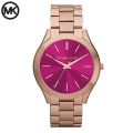Michael Kors Purple Dial Rose Gold Stainless Steel Watch For Women MK-3436. 