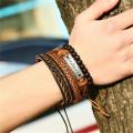 4Pcs Set Multilayer Leather Bracelet Men Bracelets & Bangles Male Arm Jewelry. 