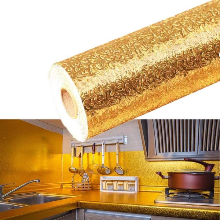 Self Adhesive Aluminum Foil Sheet for Kitchen 60x200cm, Oil Proof Waterproof Aluminium Sheet Sticker DIY Wallpaper Roll, Backsplash Aluminium Sheet for Home, Kitchen, Stove, Cabinet, Wall, Drawers, Furniture, Silver Color, Golden Color, Big Size 60x200cm